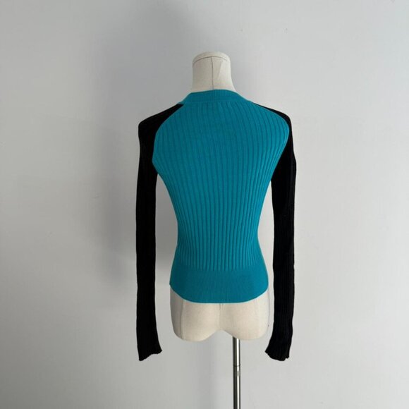 Rag Bone Colorblock Ribbed  Knit Sweater | Black/White/Teal | Women’s Size XS - Picture 3 of 4